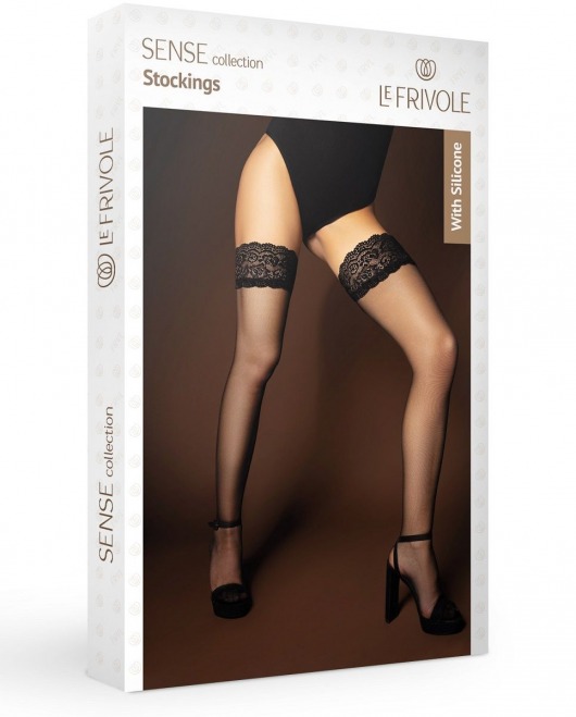 Черные матовые капроновые чулки с кружевом и двойной силиконовой лентой - Le Frivole купить с доставкой