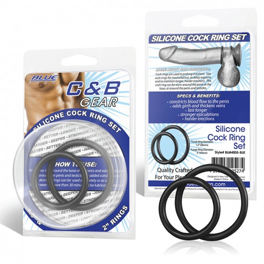 Набор из двух черных силиконовых колец разного диаметра SILICONE COCK RING SET - BlueLine - в Волгограде купить с доставкой