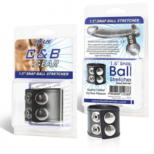 Хомут-утяжка для мошонки из искусственной кожи на клепках SNAP BALL STRETCHER - BlueLine - купить с доставкой в Волгограде