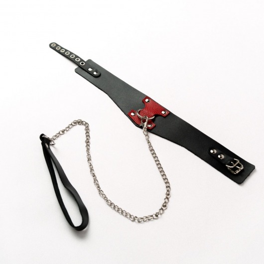 Черный широкий ошейник с красным декором и поводком - Crazy Handmade - купить с доставкой в Волгограде