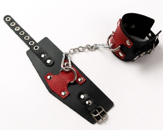 Черные кожаные оковы с красными вставками - Crazy Handmade - купить с доставкой в Волгограде