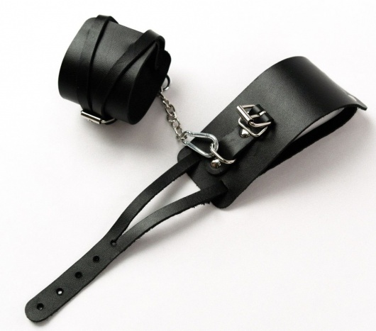 Черные кожаные оковы с креплением в виде веревочек - Crazy Handmade - купить с доставкой в Волгограде