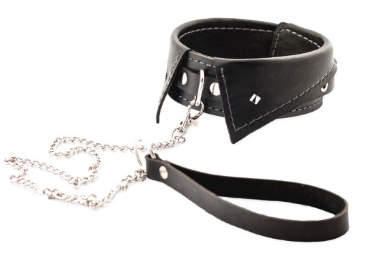 Черный ошейник-воротничок с металлическим поводком - Crazy Handmade - купить с доставкой в Волгограде