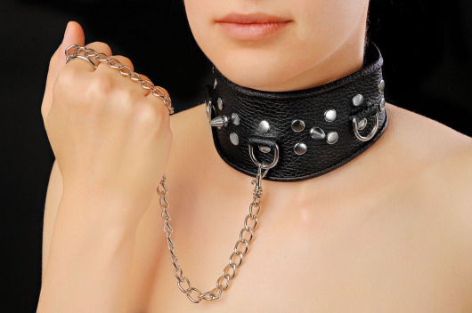 Чёрный ошейник из кожи - Sitabella - купить с доставкой в Волгограде