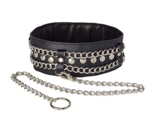 Чёрный ошейник с цепочками и поводком - Sitabella - купить с доставкой в Волгограде