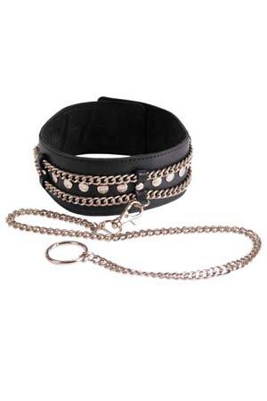 Чёрный ошейник с цепочками и поводком - Sitabella - купить с доставкой в Волгограде