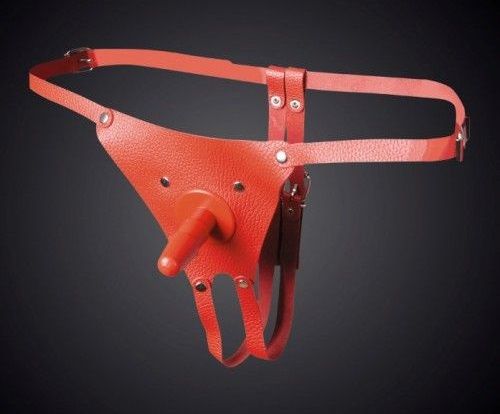 Красные кожаные универсальные трусики со штырьком для насадок - Sitabella - купить с доставкой в Волгограде
