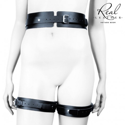 Черный кожаный пояс с гартерами - S-M - Notabu - купить с доставкой в Волгограде