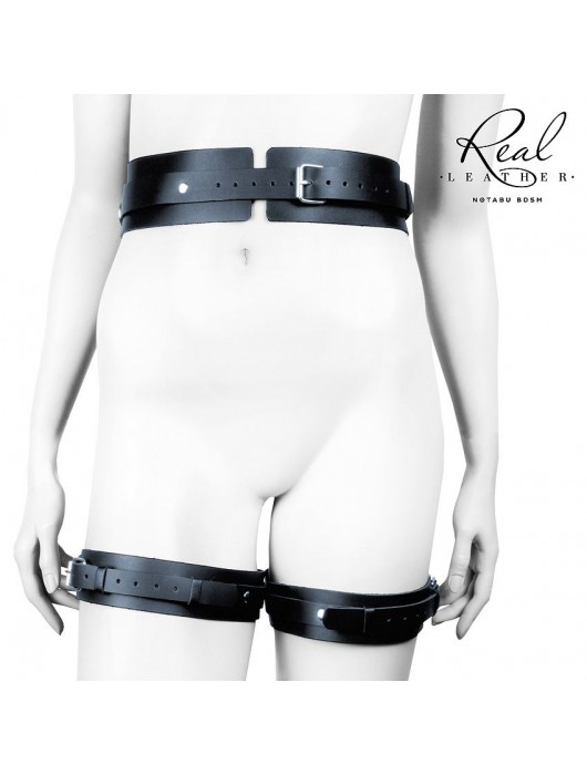 Черный кожаный пояс с гартерами - L-XL - Notabu - купить с доставкой в Волгограде
