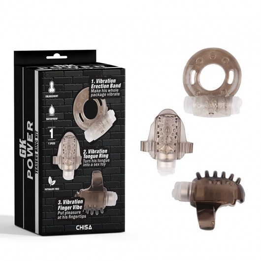 Набор из 3 дымчатых эрекционных колец с вибрацией Teasers Ring Kit - Chisa - в Волгограде купить с доставкой