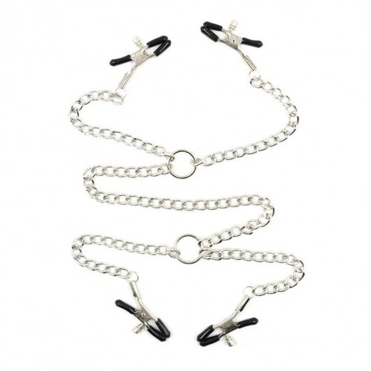 Серебристые зажимы для сосков и половых губ на тонкой цепочке - Notabu - купить с доставкой в Волгограде