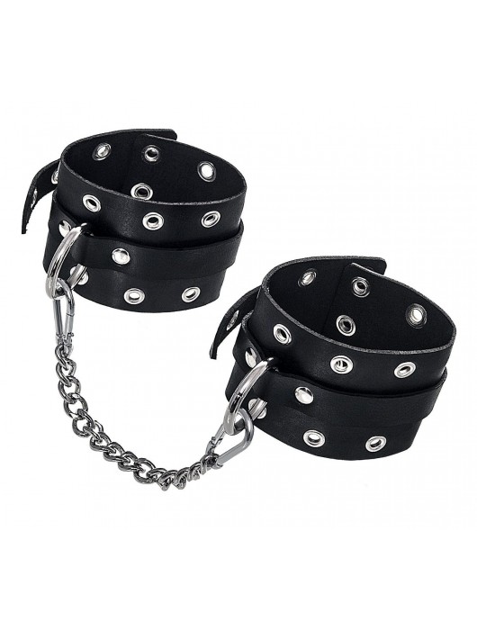 Черные кожаные однослойные оковы с люверсами - Pecado - купить с доставкой в Волгограде