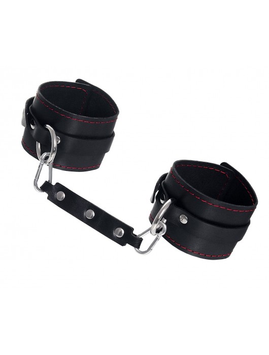 Черные кожаные однослойные оковы с контрастной строчкой - Pecado - купить с доставкой в Волгограде