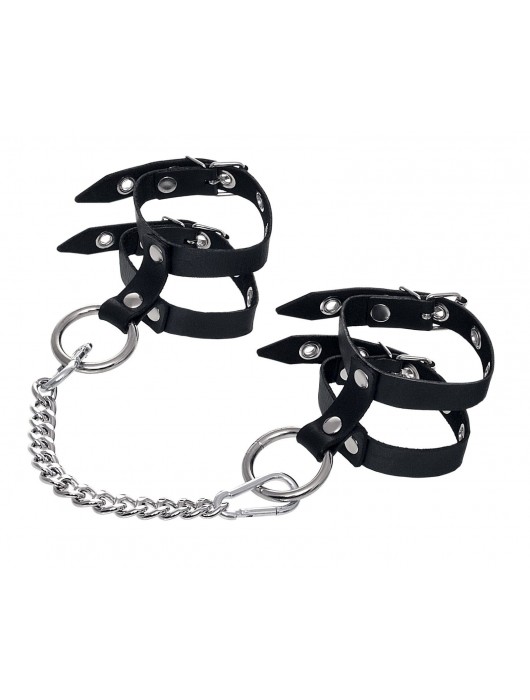 Черные однослойные кожаные оковы из двух ремешков - Pecado - купить с доставкой в Волгограде