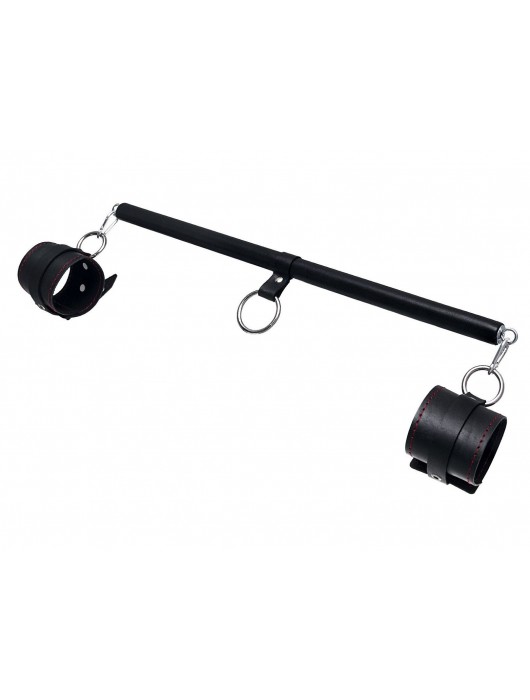 Черная распорка для ног с кожаными манжетами - Pecado - купить с доставкой в Волгограде