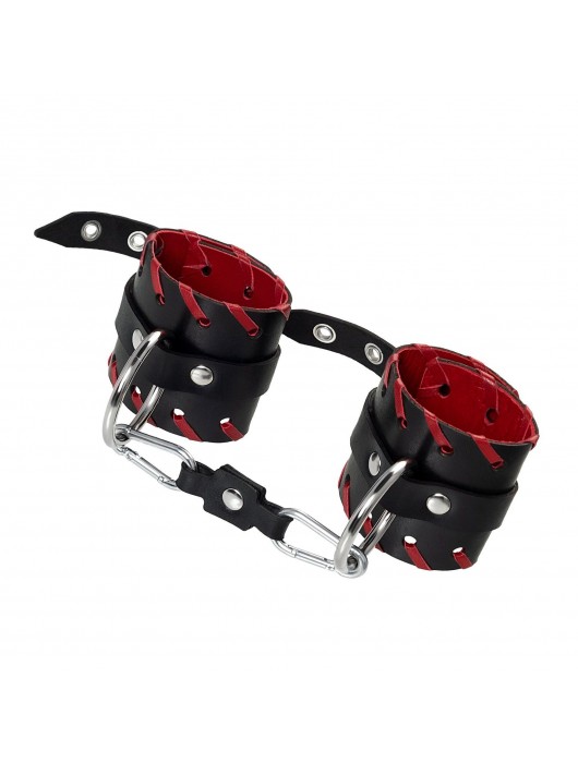 Черно-красные наручники из натуральной кожи - Pecado - купить с доставкой в Волгограде