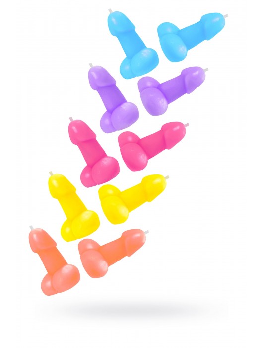 Набор из 10 разноцветных свечей в форме пениса - Pecado - купить с доставкой в Волгограде