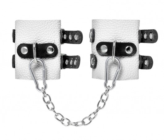 Бело-черные наручники с двумя ремешками и люверсами - Pecado - купить с доставкой в Волгограде