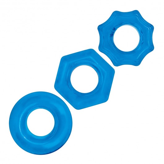 Комплект из трех голубых колец для эрекции 3-Pack Nuts   Bolts Stretch Cock Ring Set - BlueLine - в Волгограде купить с доставкой