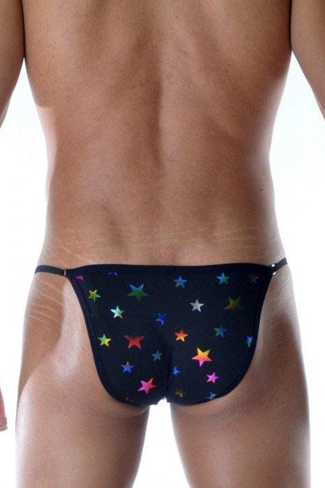 Черные мужские трусы-танга с разноцветными звездами - Don Moris купить с доставкой