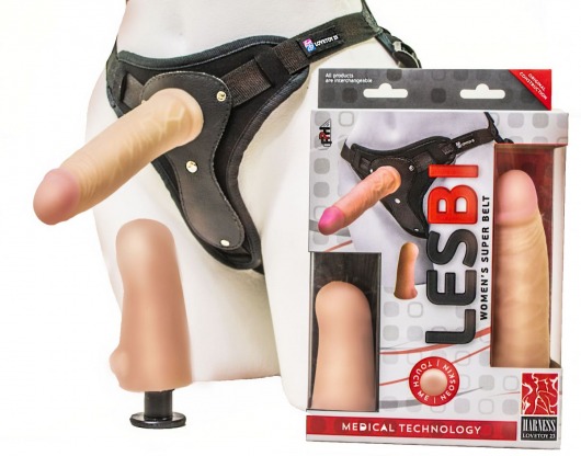 Телесный страпон Harness LESBI с вагинальной пробкой - 16,5 см. - LOVETOY (А-Полимер) - купить с доставкой в Волгограде
