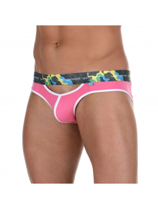 Розовые мужские трусы-слипы с пикантными вырезами под поясом - VAN BAAM купить с доставкой