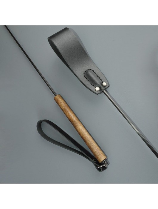 Черный кожаный стек с деревянной рукоятью - 69 см. - Sitabella - купить с доставкой в Волгограде