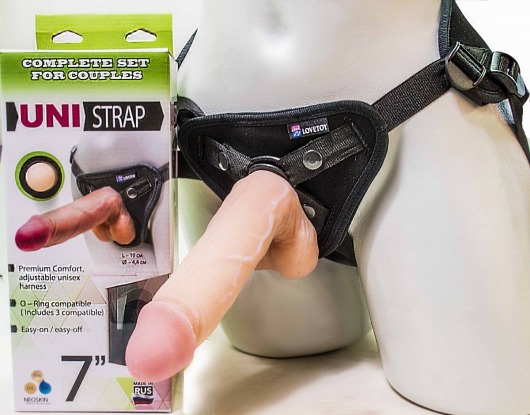 Страпон-унисекс с двумя насадками UNI strap 7  Harness - 19 и 16 см. - LOVETOY (А-Полимер) - купить с доставкой в Волгограде