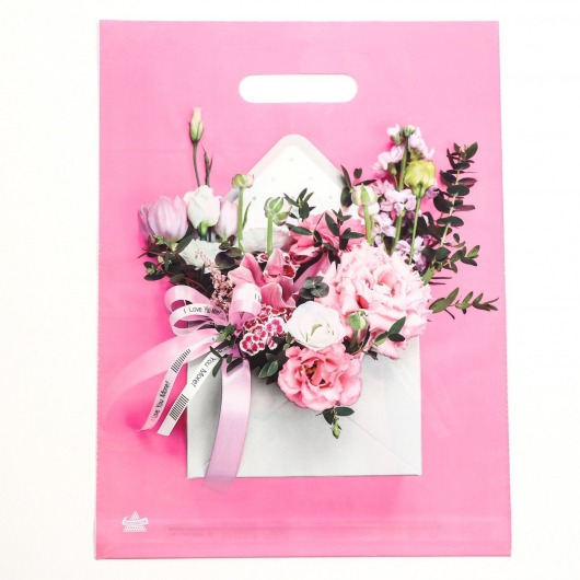Розовый пакет с цветочным принтом и вырубной ручкой (40х31 см) - Сима-Ленд - купить с доставкой в Волгограде
