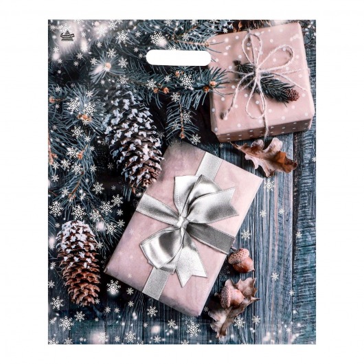 Новогодний пакет с принтом в виде подарков и вырубной ручкой (45х38 см) - Сима-Ленд - купить с доставкой в Волгограде