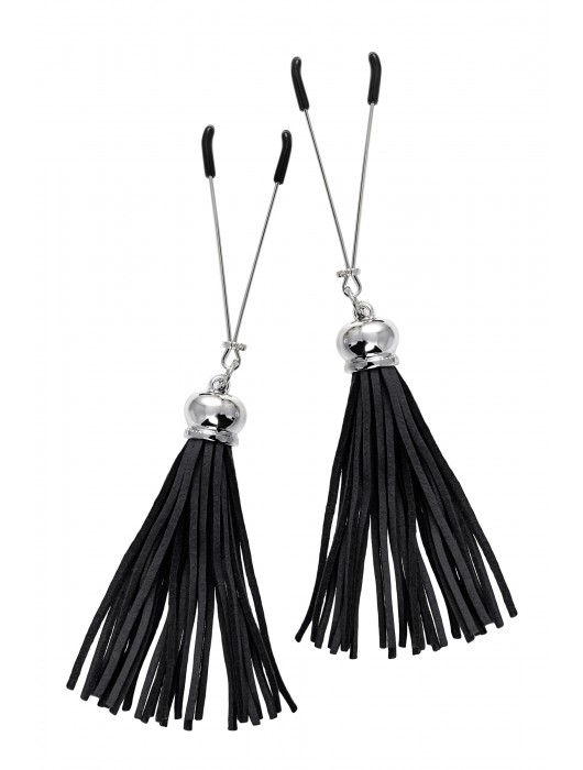 Зажимы на соски «Вилки» с черными кисточками из замши - Pecado - купить с доставкой в Волгограде