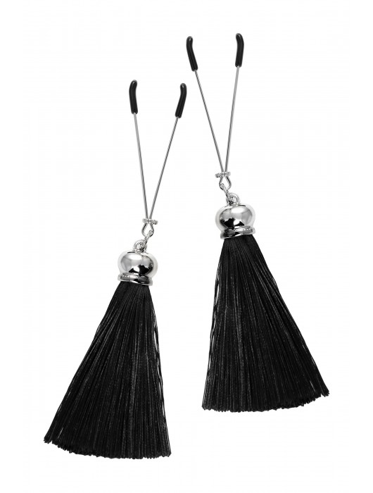 Зажимы на соски «Вилки» с черными кисточками из шелка - Pecado - купить с доставкой в Волгограде