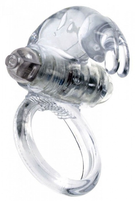 Прозрачное эрекционное виброкольцо с клиторальным зайчиком - Boys of Toys - в Волгограде купить с доставкой