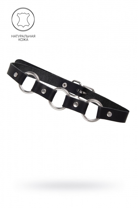 Черный кожаный чокер-ошейник с тремя кольцами - Pecado - купить с доставкой в Волгограде