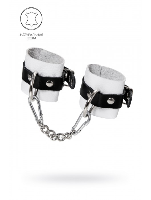 Бело-черные кожаные наручники с одним ремешком с люверсами - Pecado - купить с доставкой в Волгограде