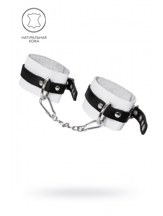 Бело-черные мягкие оковы с одним ремешком и люверсами - Pecado - купить с доставкой в Волгограде
