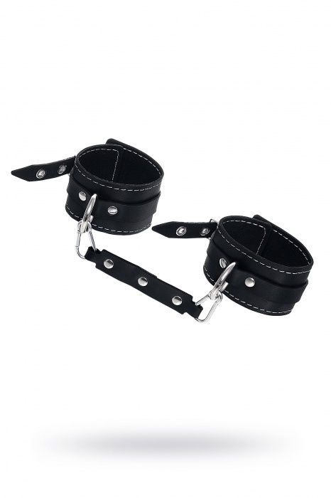 Черные двухслойные кожаные оковы с белой строчкой - Pecado - купить с доставкой в Волгограде