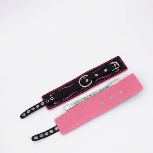 Черно-розовые кожаные оковы с розовой строчкой - Crazy Handmade - купить с доставкой в Волгограде