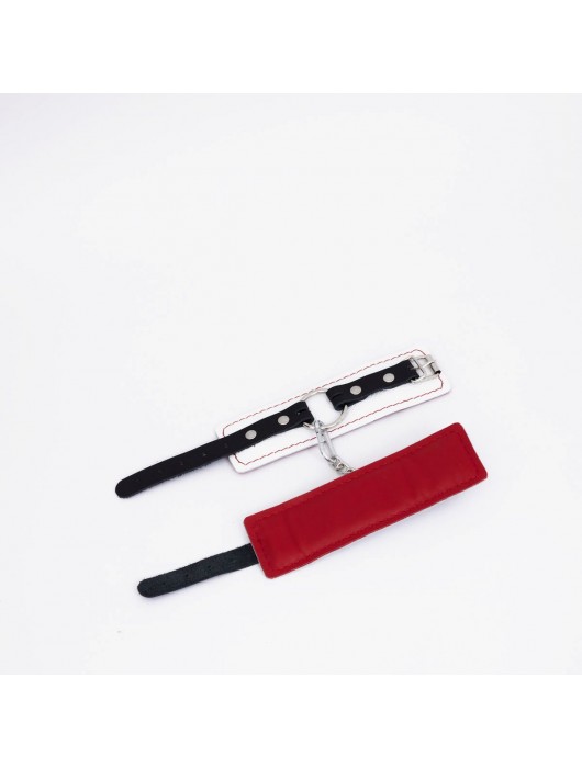 Бело-красные кожаные наручники - Crazy Handmade - купить с доставкой в Волгограде