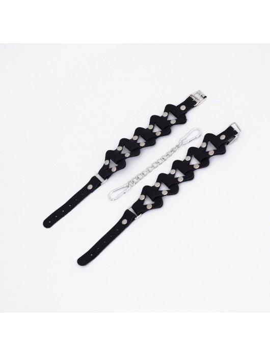 Черные кожаные наручники из звеньев - Crazy Handmade - купить с доставкой в Волгограде