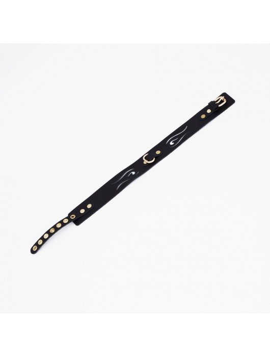 Черный кожаный ошейник с золотистой фурнитурой - Crazy Handmade - купить с доставкой в Волгограде