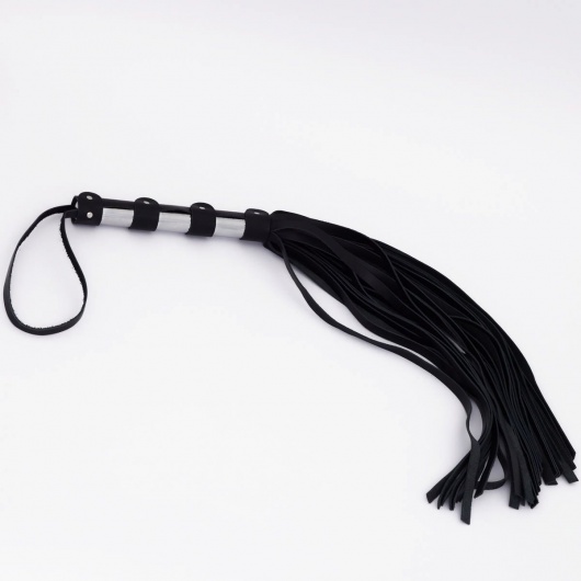 Черный кожаный флоггер со стальной ручкой - 45 см. - Crazy Handmade - купить с доставкой в Волгограде