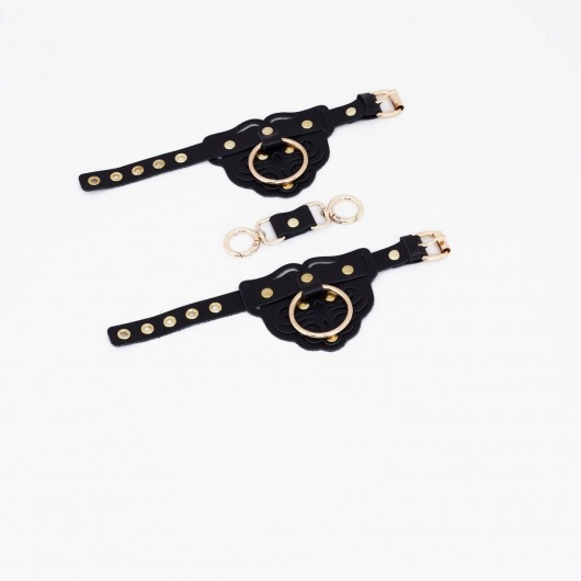 Черные наручники с золотистой фурнитурой - Crazy Handmade - купить с доставкой в Волгограде