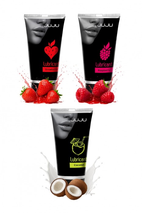 Набор из 3 съедобных лубрикантов JUJU (клубника, малина, кокос) - JuJu - купить с доставкой в Волгограде