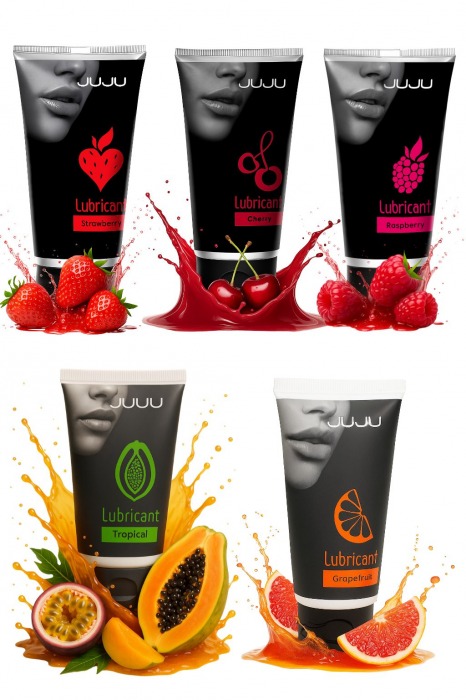 Набор из 5 съедобных лубрикантов JUJU (клубника, малина, тропические фрукты, вишня, грейпфрут) - JuJu - купить с доставкой в Волгограде