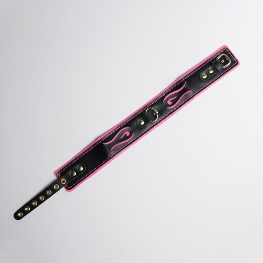 Черно-розовый ошейник с золотистой фурнитурой - Crazy Handmade - купить с доставкой в Волгограде