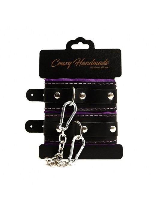 Черно-фиолетовые скругленные наручники с мягкой подкладкой - Crazy Handmade - купить с доставкой в Волгограде