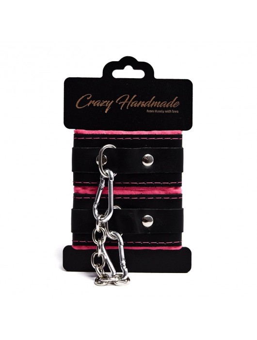 Черно-розовые скругленные наручники с мягкой подкладкой - Crazy Handmade - купить с доставкой в Волгограде
