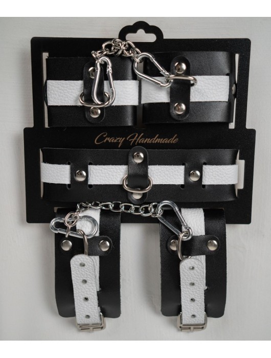 Набор фиксаторов из черной и белой натуральной кожи - Crazy Handmade - купить с доставкой в Волгограде