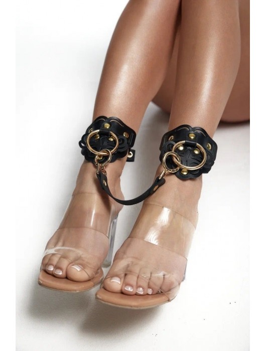 Черные кожаные оковы с резными узорами и клепками - Crazy Handmade - купить с доставкой в Волгограде